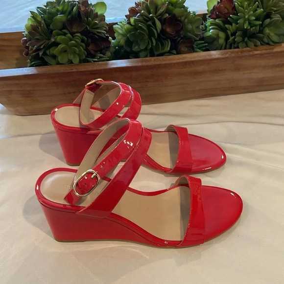 Stuart Weitzman Avenue Strap 75 wedge sandal red patent leather heels 8.5 NWT - Picture 4 of 7